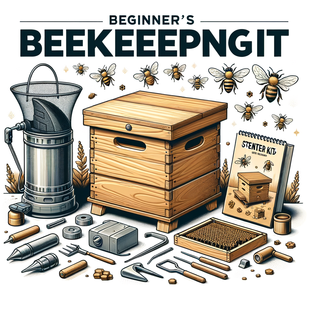 DIY beekeeping for beginners with a beginner's beekeeping kit showcasing essential beekeeping supplies like starter bee hives, beekeeping tools, and a comprehensive beekeeping guide.