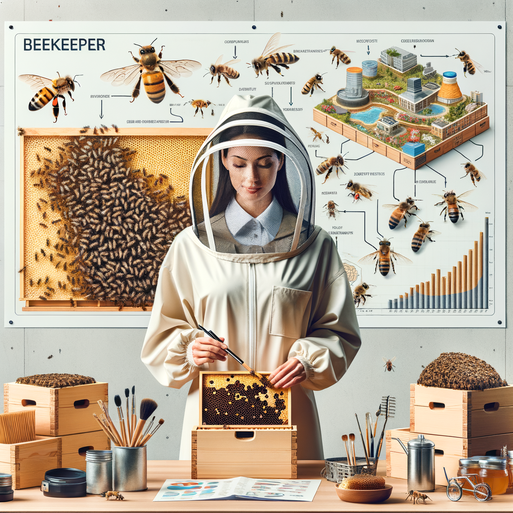 Professional beekeeper starting a beekeeping business, showcasing beekeeping supplies, apiary management, beehive maintenance, and a detailed beekeeping business plan for honey production and commercial beekeeping.