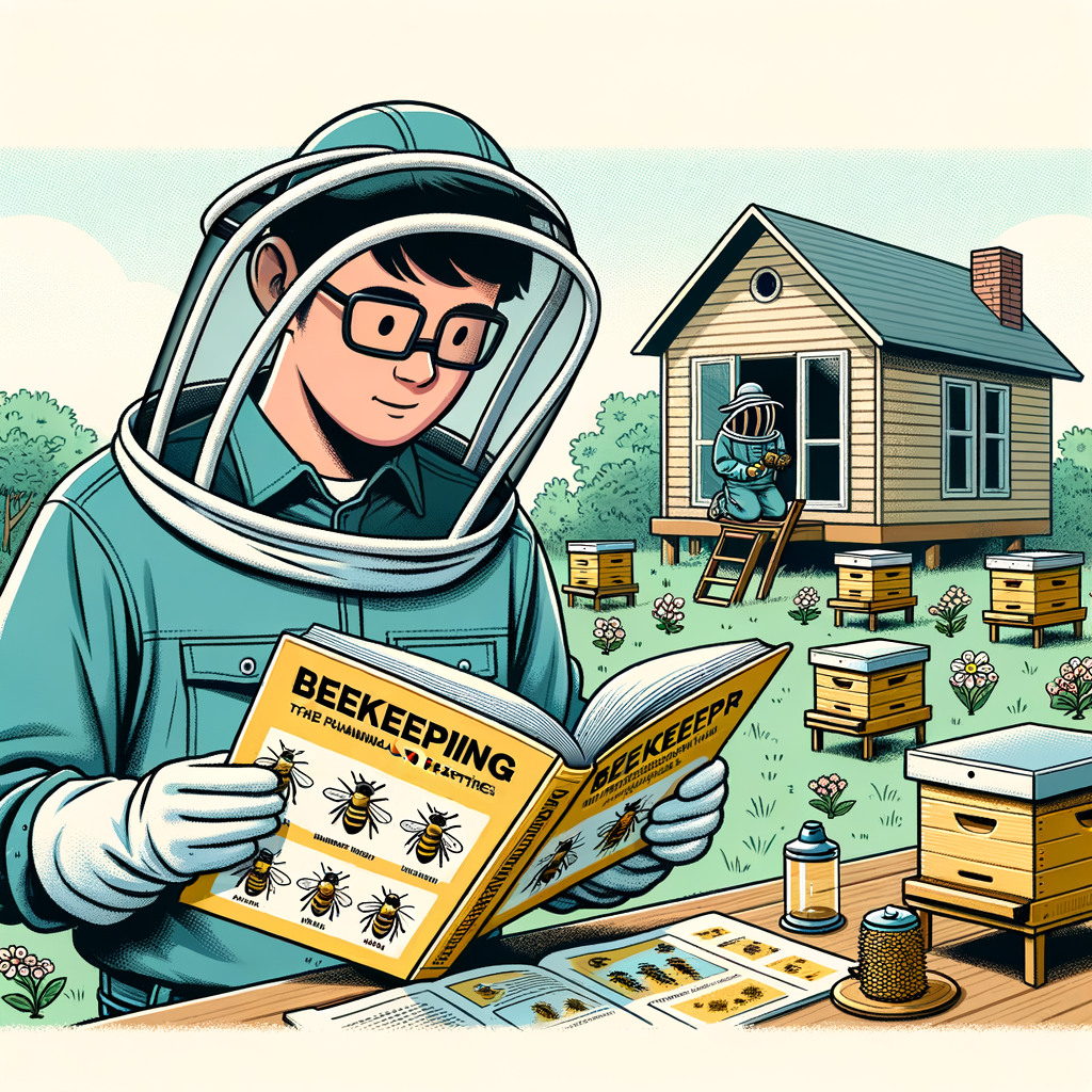 Beginner beekeeper in protective gear learning how to start a beekeeping business, focusing on initial beekeeping operation steps for honey production, as per a beekeeping guide for beginners.