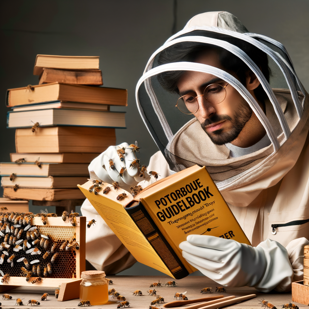 Novice beekeeper in protective gear studying a hive with concern, illustrating beekeeping difficulties and the importance of understanding beekeeping techniques, tips, and obstacles for beginners.