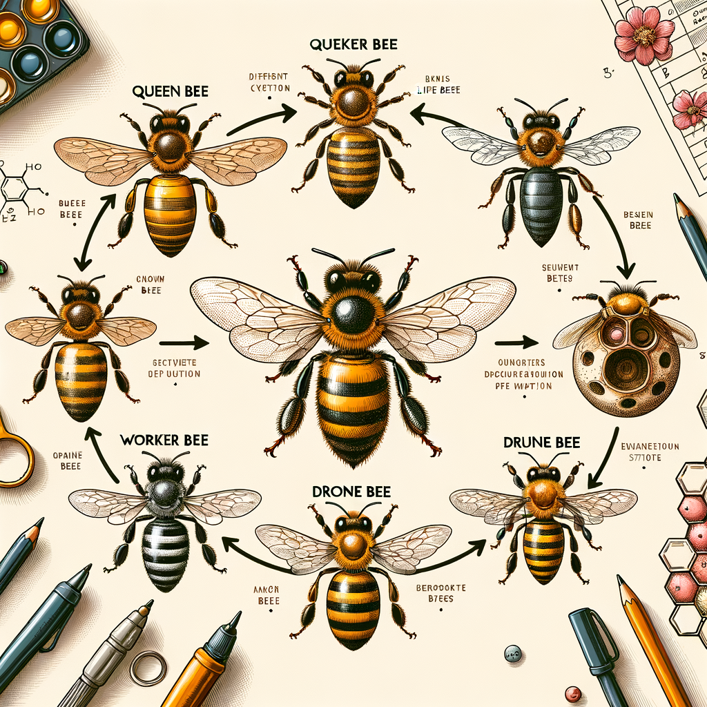 Comprehensive Bee Life Cycle Diagram highlighting key Honey Bee Life Cycle Stages, including Queen Bee, Worker Bee, and Drone Bee Life Cycles for better understanding of Bee Development Stages and Lifecycle of a Bee.