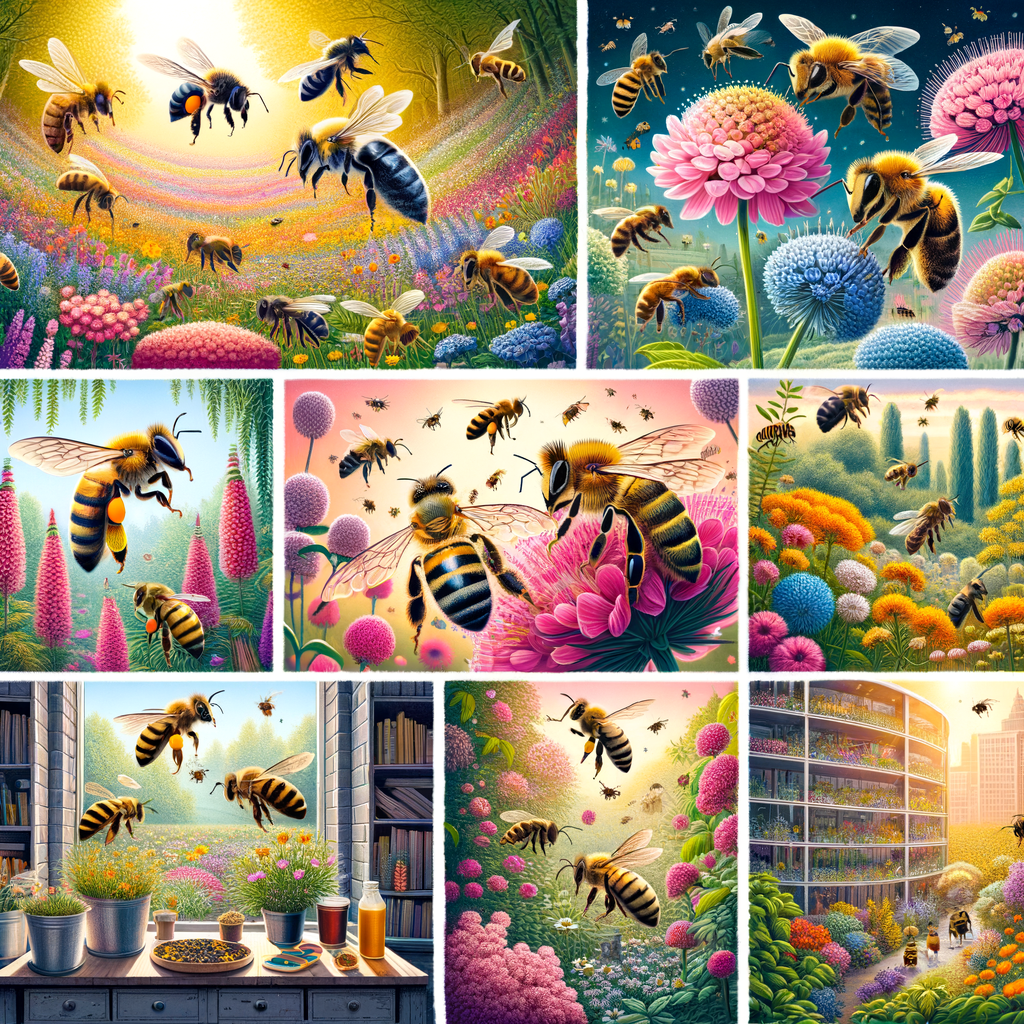 Bee Habitat Conservation illustration emphasizing the Importance of Bee Diversity in various environments like wildflowers, forests, and urban gardens, highlighting the Impact of Habitat Diversity on Bees and the need for Bee Habitat Restoration and Maintenance.