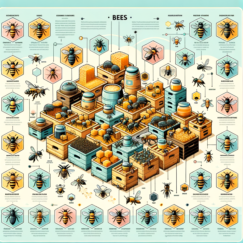 Bee species identification infographic highlighting different types of bees in hives, beehive species, and unique characteristics for easy bee classification and identification.
