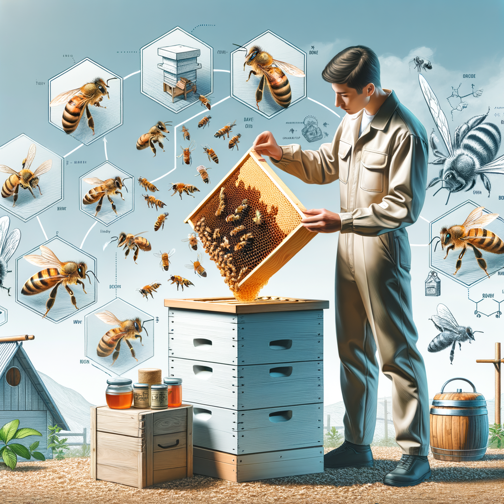 Professional beekeeper demonstrating advanced beekeeping techniques, including second brood box installation for beehive management, bee colony growth, and honey production increase with proper beekeeping equipment.
