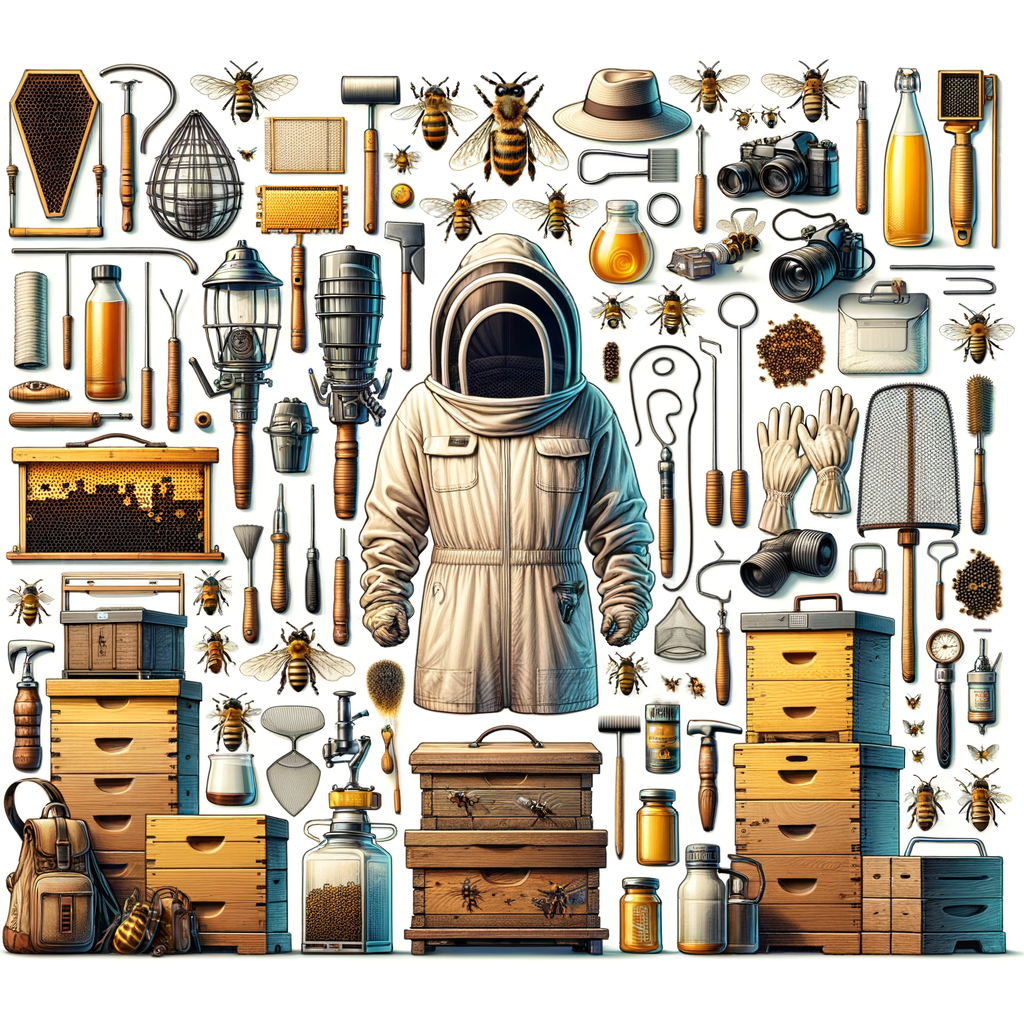 Essential beekeeping supply list showcasing a variety of beekeeping equipment, tools, supplies, gear, kit, essentials, materials, items, and necessities for successful beekeeping.