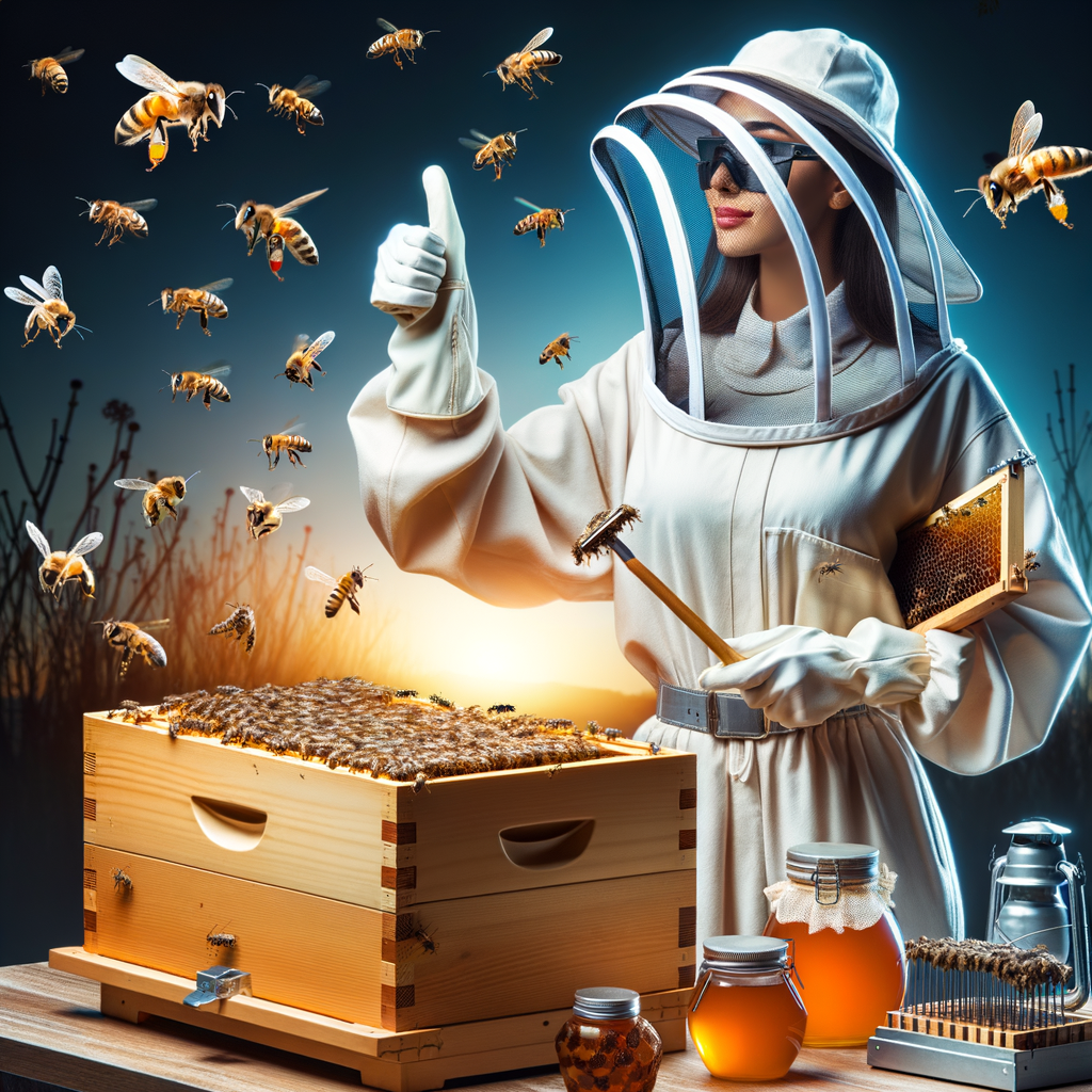 Professional beekeeper demonstrating advanced beekeeping techniques and swarm control methods for managing honeybee swarms, showcasing effective beehive management and optimal honeybee colony care.