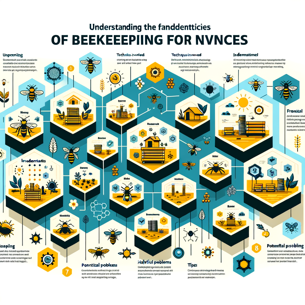 Infographic illustrating beekeeping challenges and difficulty for beginners, providing understanding of beekeeping basics, techniques, problems, and tips as a comprehensive guide.